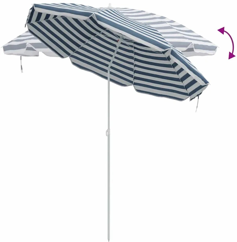 Parasol de Praia vidaXL com Poste de Alumínio Azul e Branco 300 cm