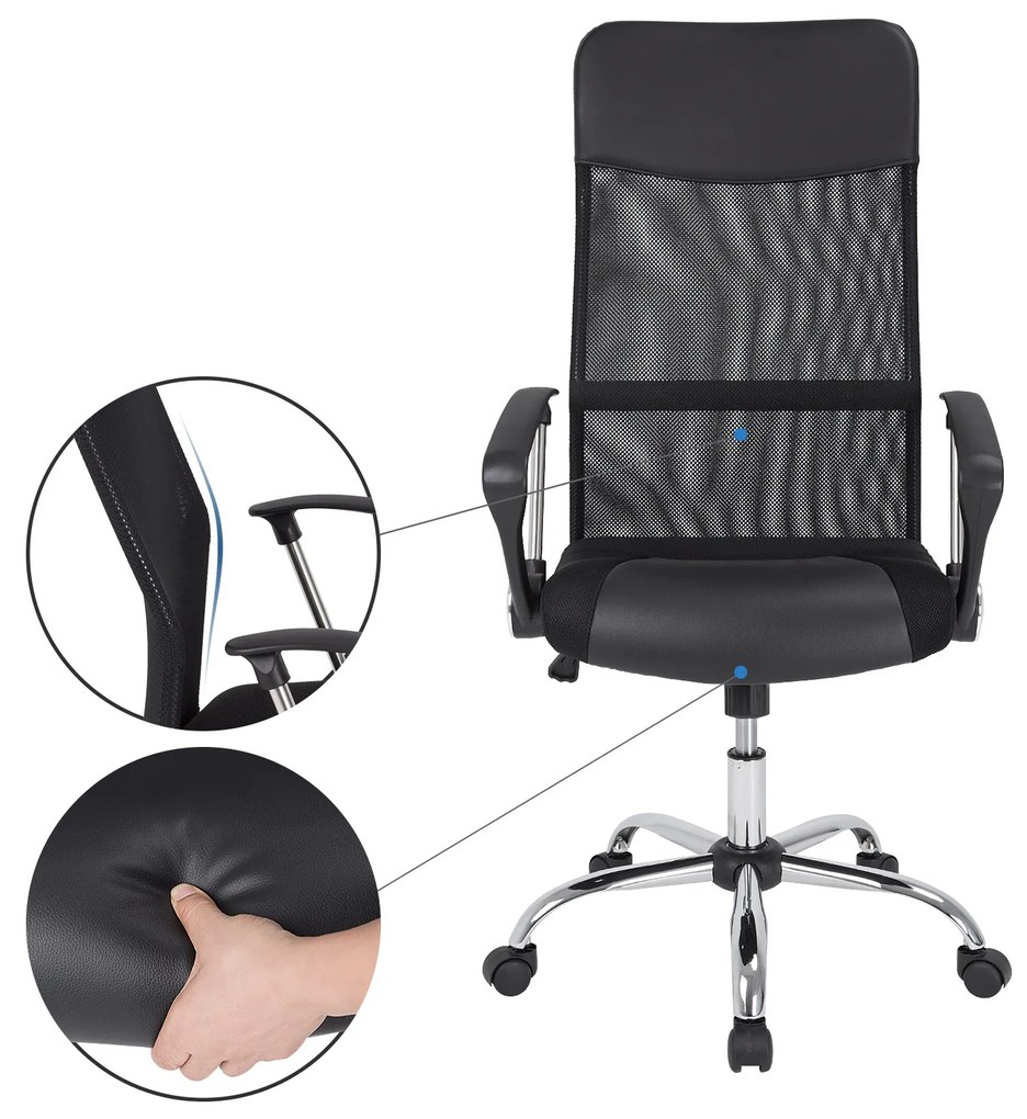 Cadeira de escritório Deluxe com encosto ergonómico 60 x 113-122 cm Preto