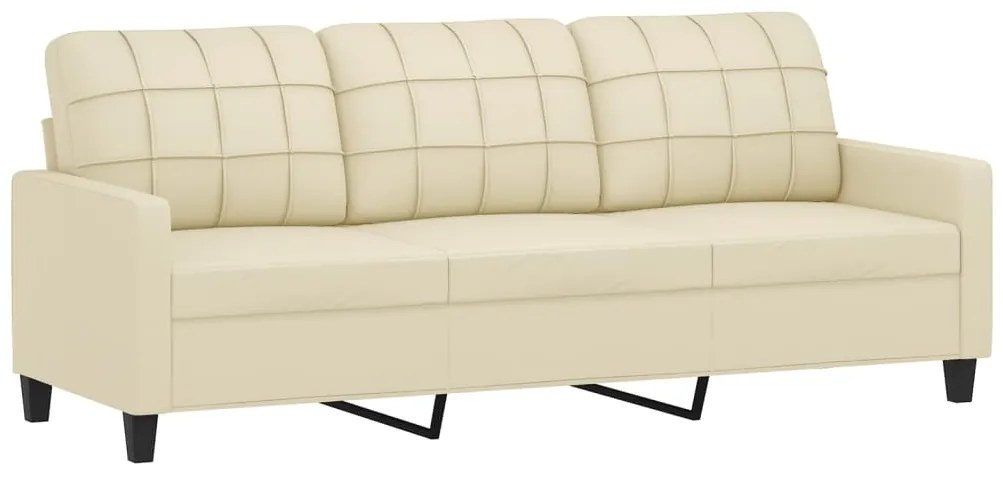 Sofá 3 lug. c/ almofadas decorativas 180 cm couro artif. creme