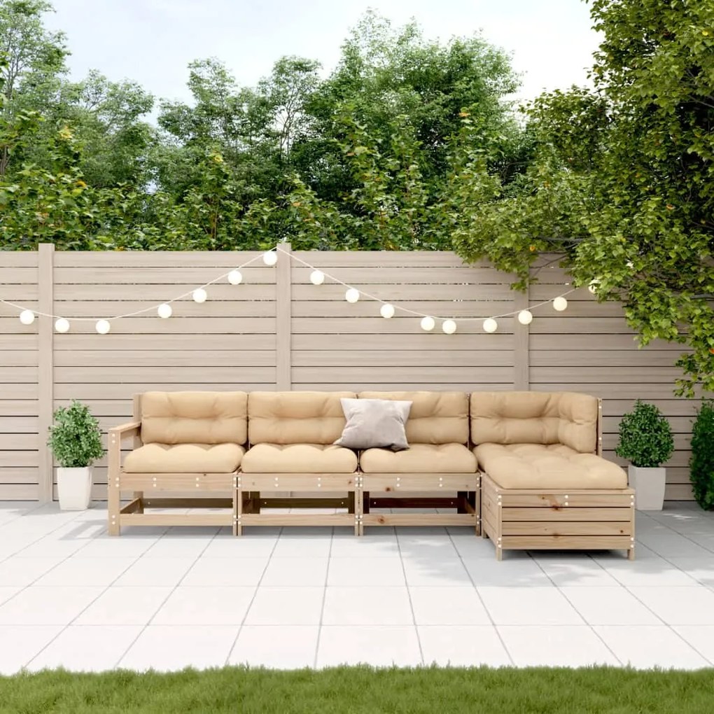 5 pcs conjunto lounge de jardim c/ almofadões pinho maciço