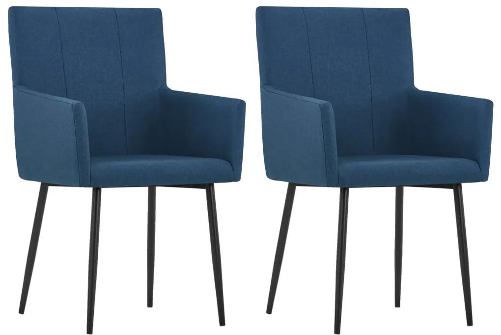 Cadeiras de jantar com apoio de braços 2 pcs tecido azul