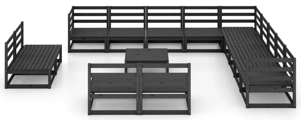14 pcs conjunto lounge de jardim pinho maciço preto