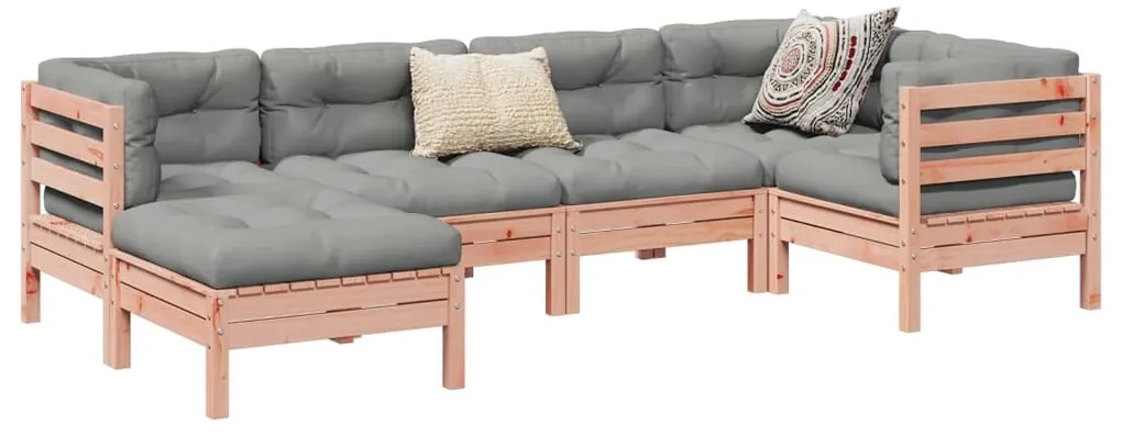 vidaXL 6 pcs conj. sofás jardim c/ almofadões madeira abeto-de-douglas
