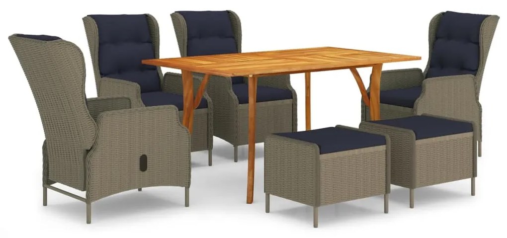 vidaXL 7 pcs conjunto de jantar de jardim castanho