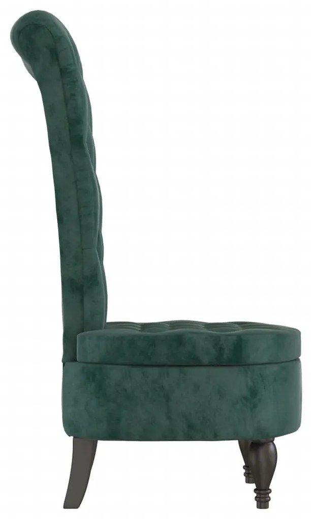 Cadeirão c/ encosto alto veludo verde-escuro design de botões