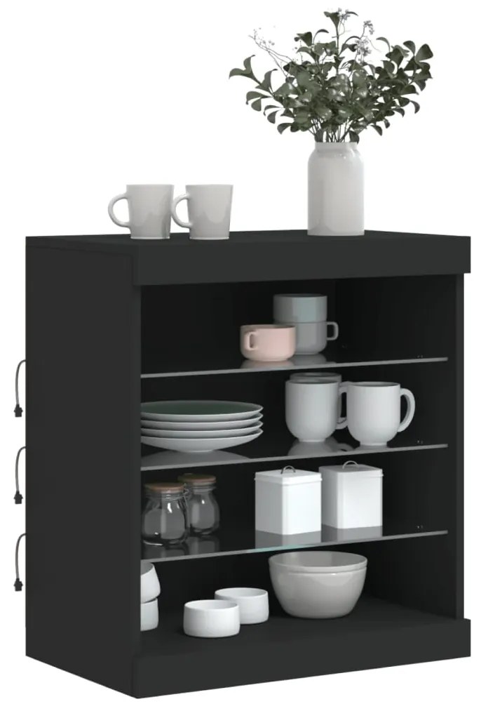 Aparador com luzes LED 60,5x37x67 cm preto
