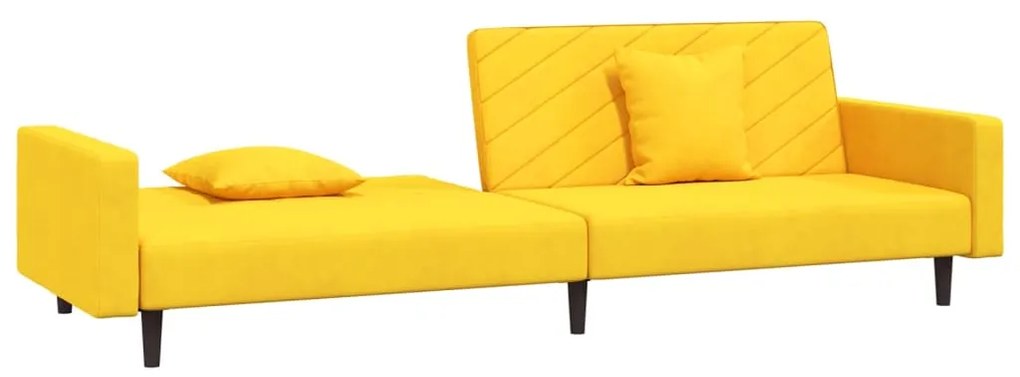 Sofá-cama 2 lugares com duas almofadas veludo amarelo