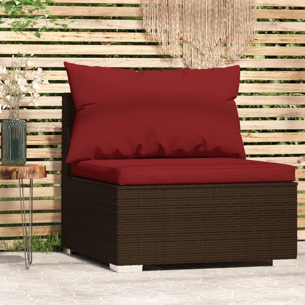 vidaXL Sofá de centro para jardim com almofadões vime PE castanho