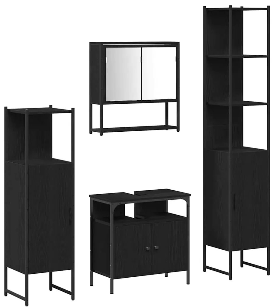 Conjunto de Móveis para Banheiro com 4 Peças - Carvalho Preto