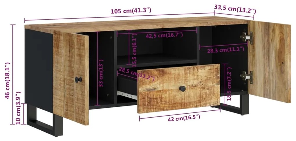 Móvel de TV 105x33,5x46 cm mangueira maciça/derivados madeira