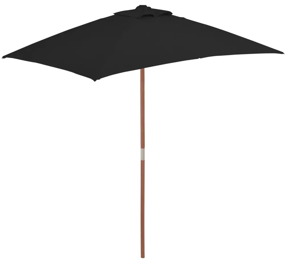 313884 vidaXL Guarda-sol de exterior c/ mastro de madeira 150x200 cm preto