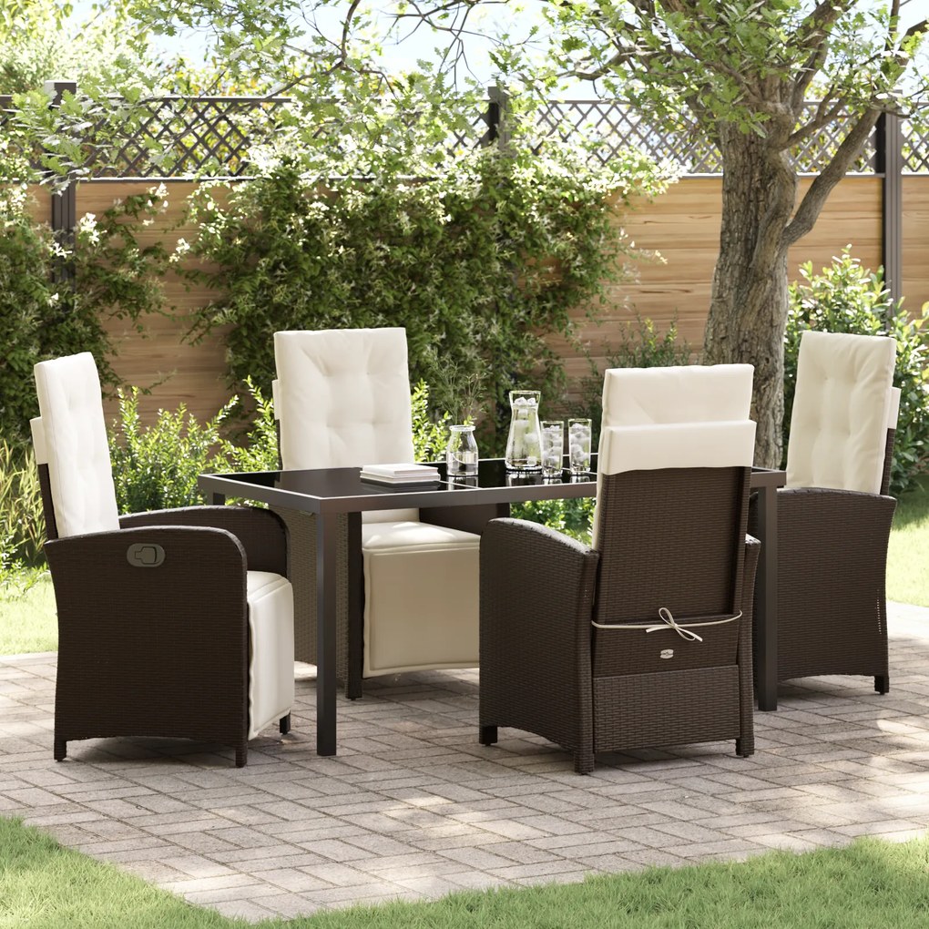 vidaXL Conjunto de Jantar de Jardim de 5 Peças com Almofadas de Rattan Poly Marrom