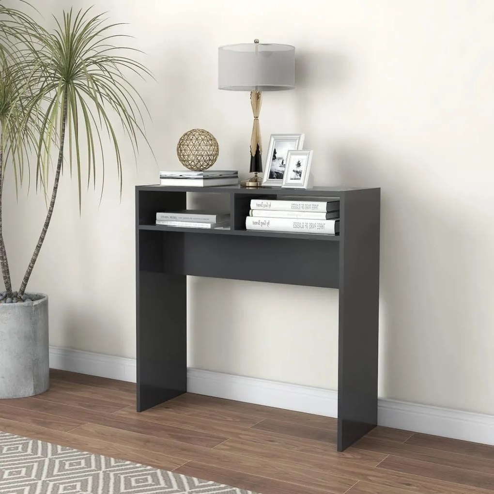 vidaXL Mesa consola 78x30x80 cm contraplacado cinzento