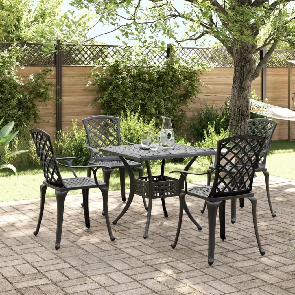 vidaXL 5 pcs conjunto de jantar para jardim alumínio fundido preto