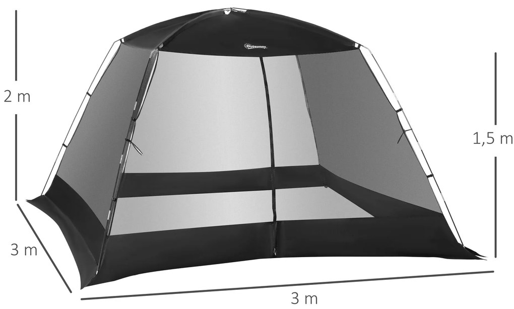 Tenda de Jardim 3x3x2m Tenda para 4-6 Pessoas com 4 Telas Mosquiteiras