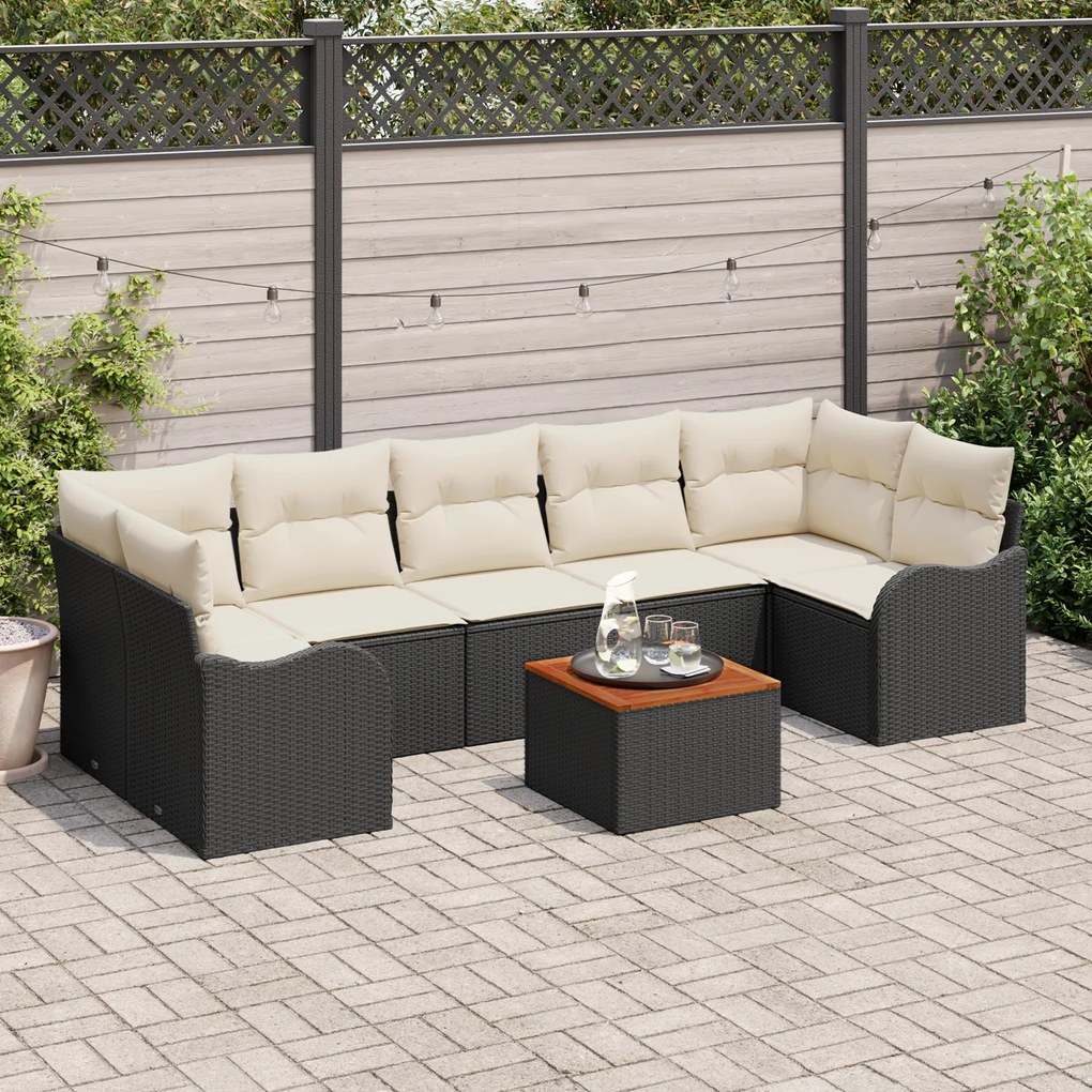 Conjunto de Sofá de Jardim vidaXL 8 Peças com Almofadas Preto Rattan S