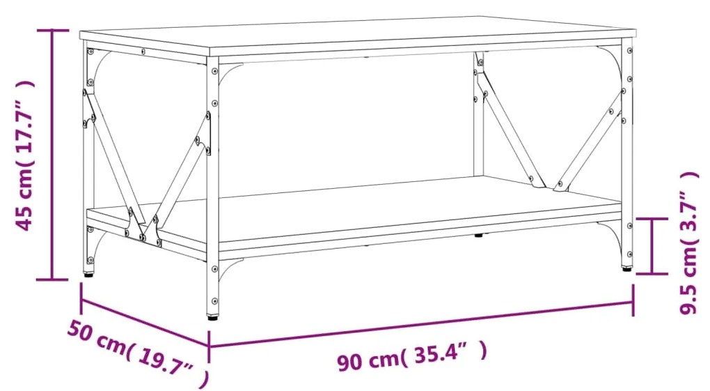 Mesa de centro 90x50x45 cm derivados madeira carvalho castanho