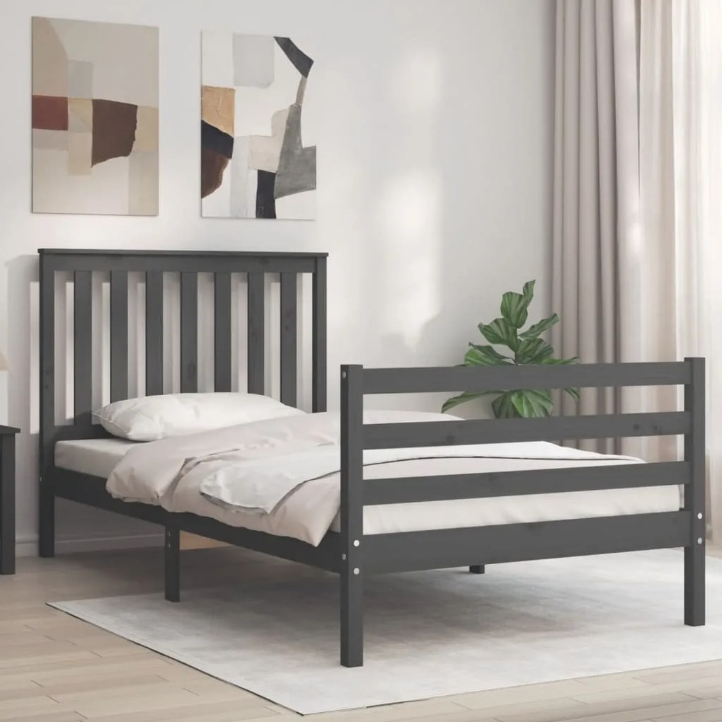 Estrutura de cama com cabeceira 100x200cm madeira maciça preto