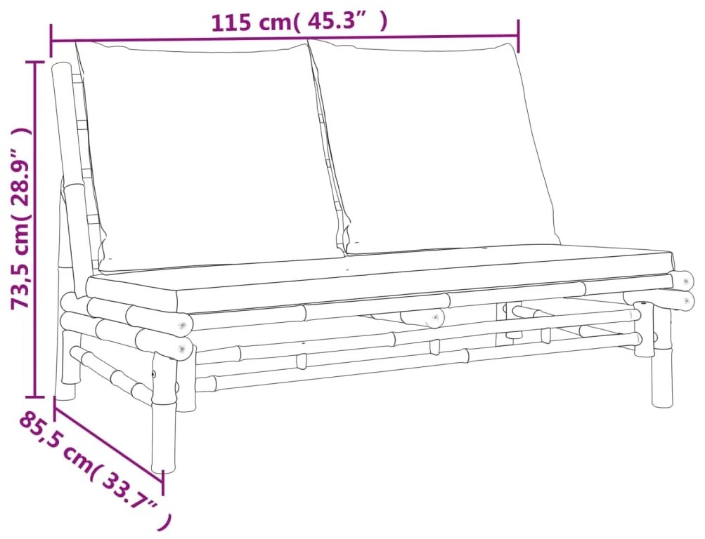 3pcs conj. lounge de jardim bambu c/ almofadões cinzento-escuro