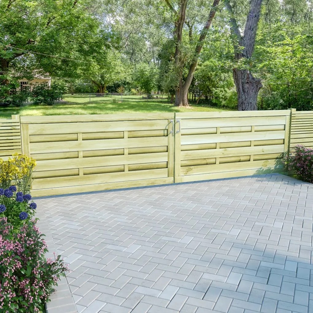 45320 vidaXL Portão de jardim 2 pcs 150x75 cm pinho impregnado verde