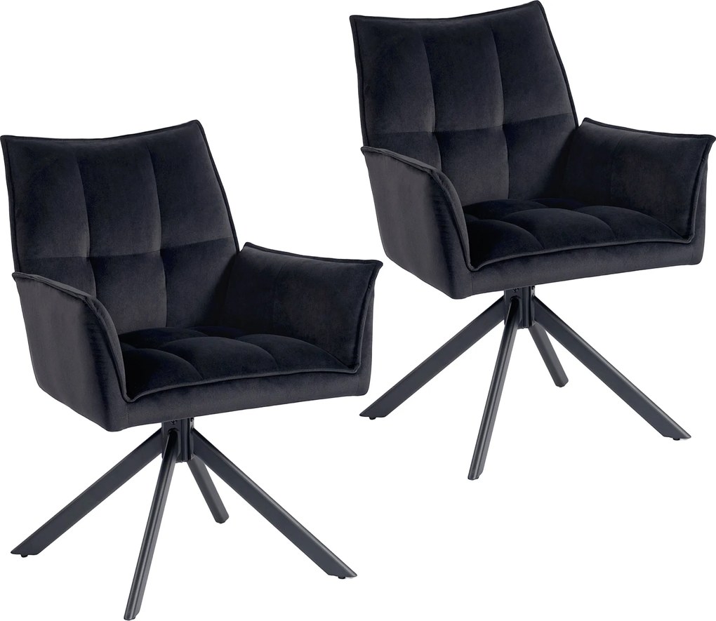 HOMCOM Conjunto de 2 Cadeiras de Refeição Giratórias 360° Estofado Estofamento em Veludo Pés em Aço 63x64x85 cm Preto | Aosom Portugal