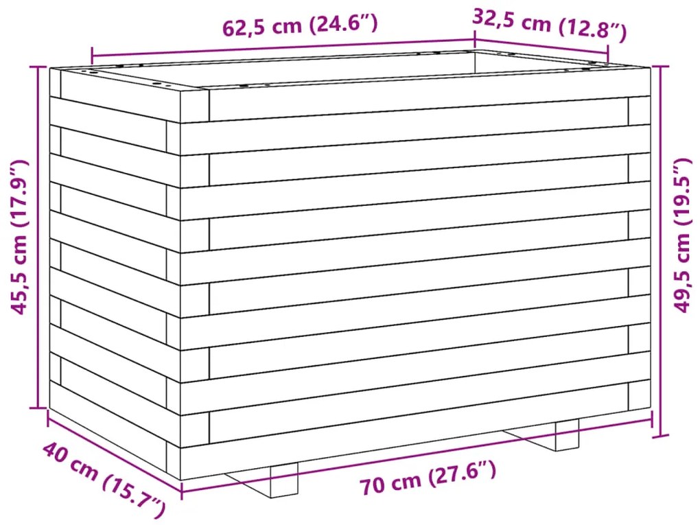 Vaso/floreira de jardim 70x40x49,5 cm pinho maciço branco