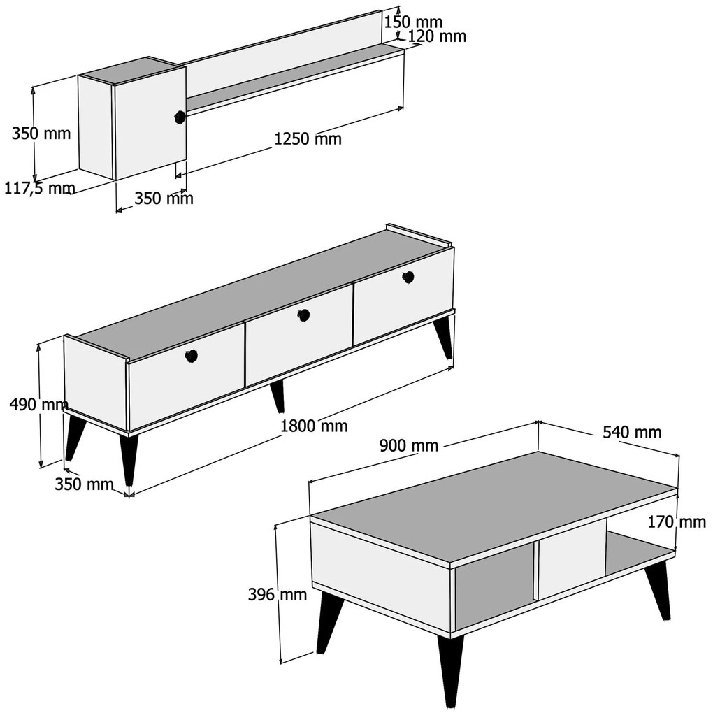 Conjunto de Mobiliário de Sala de Estar Lidya – Nogueira e Mármore – T