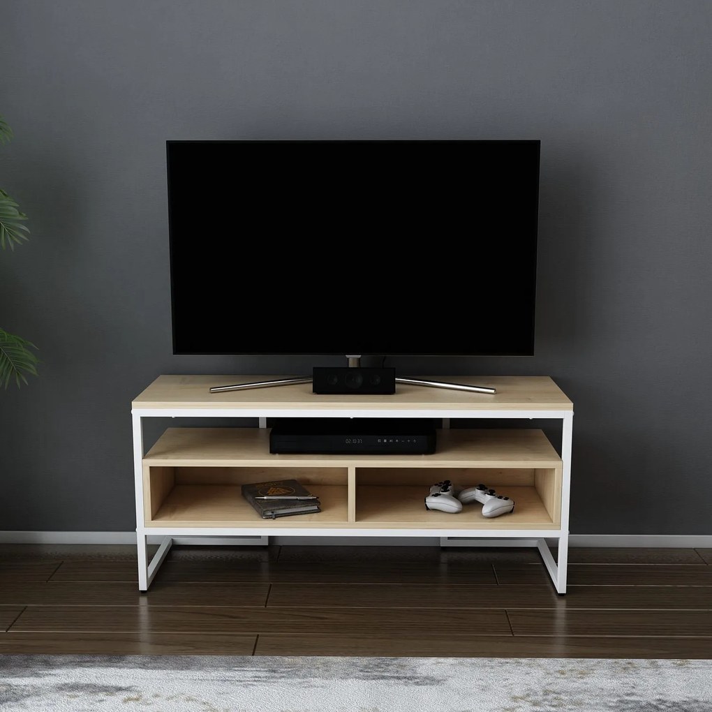 Móvel de TV Merrion – Branco/Carvalho – 110x35x49,9 cm