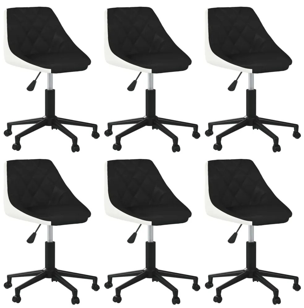vidaXL Cadeiras de jantar giratórias 6 pcs couro art. branco e preto