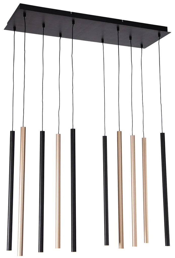 Candeeiro suspenso preto com latão incluindo LED regulável 10 luzes - Bea Design