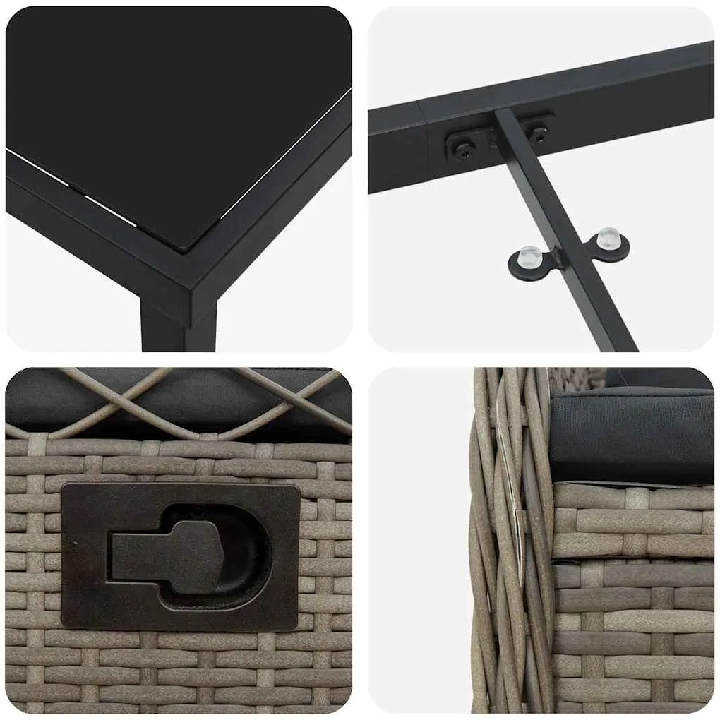 Conjunto de Jantar de Jardim 3 Peças em Rattan Sintético Cinza