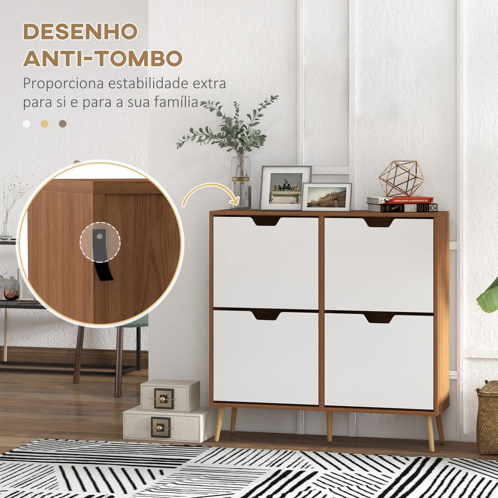 HOMCOM Sapateira com 4 Gavetas e Prateleiras Ajustáveis Móvel para Sapatos de Corredor para 16 Pares de Sapatos 95x26x95 cm Madeira