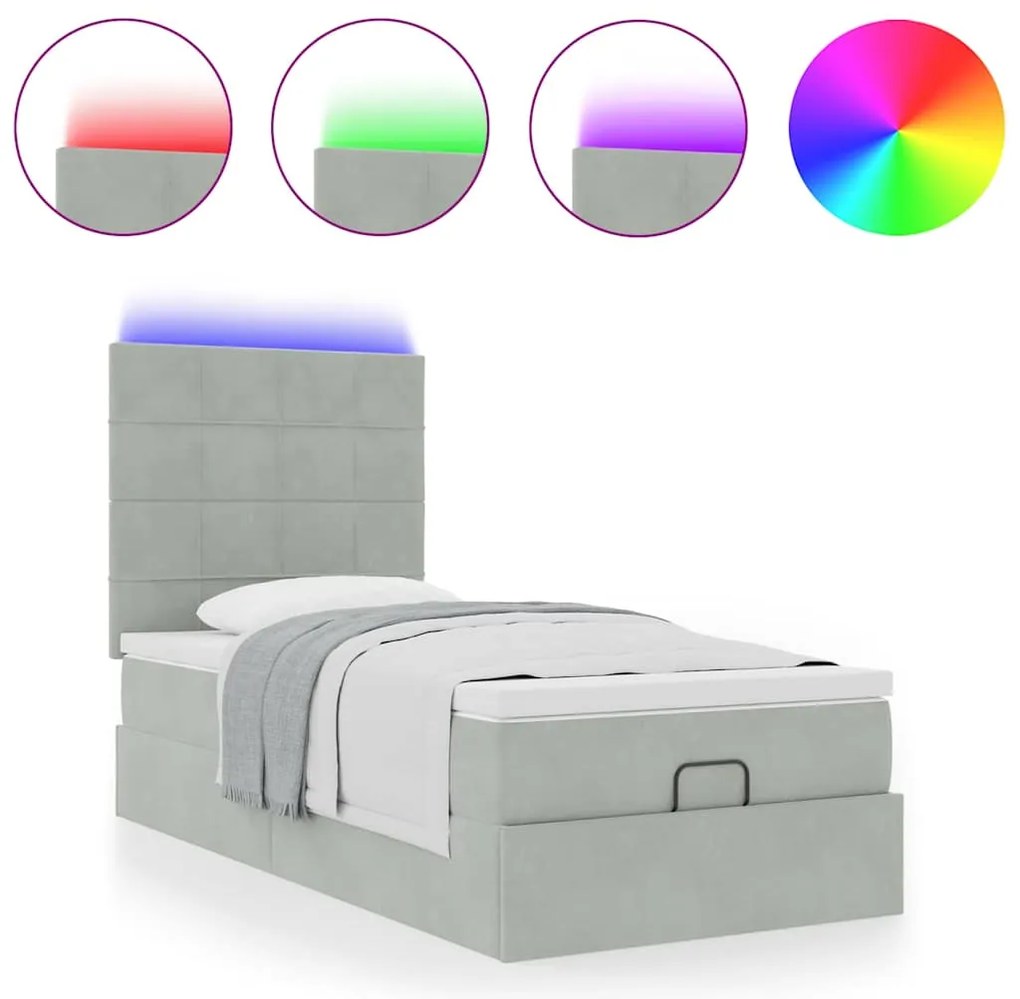 Estrutura de cama otomana com colchões cinza claro Veludo