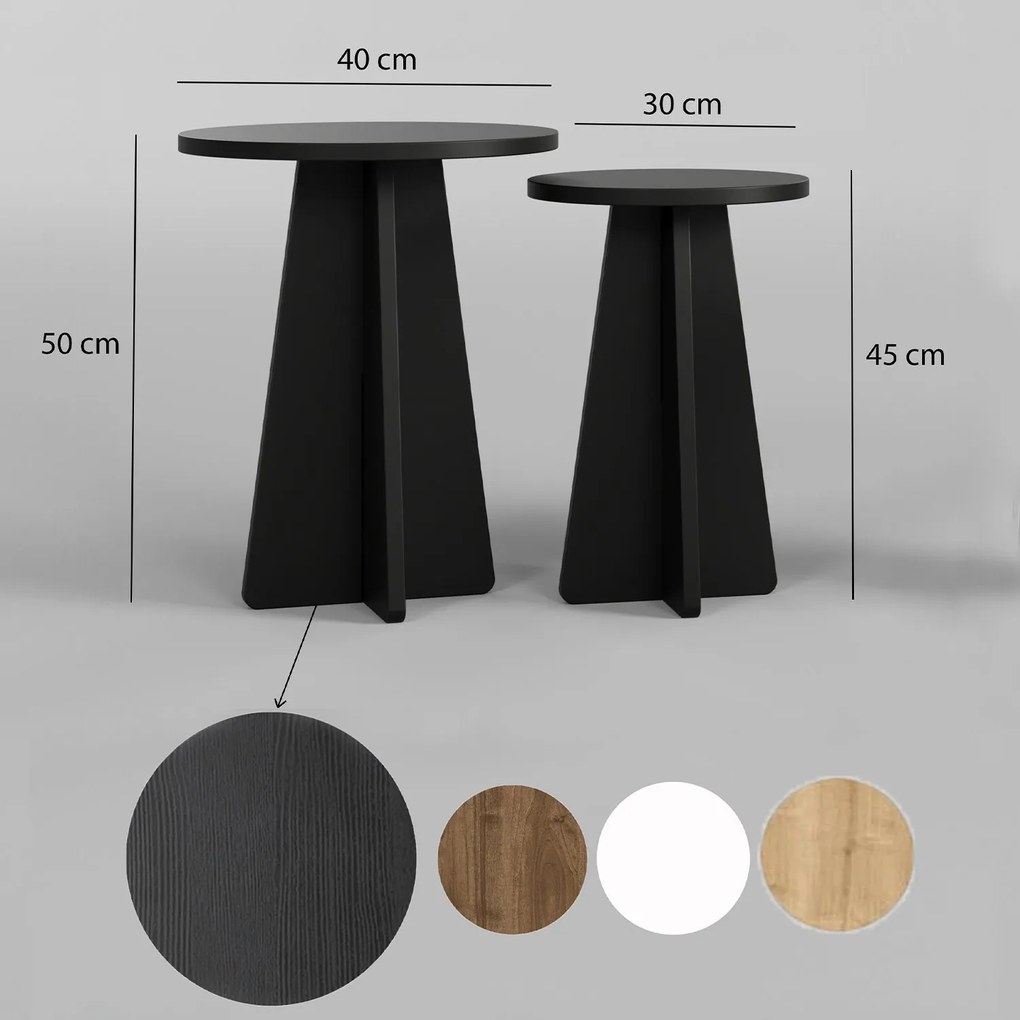 Conjunto de Mesas de Café Mushroom – Preto – 40x50x40 cm / 30x45x30 cm
