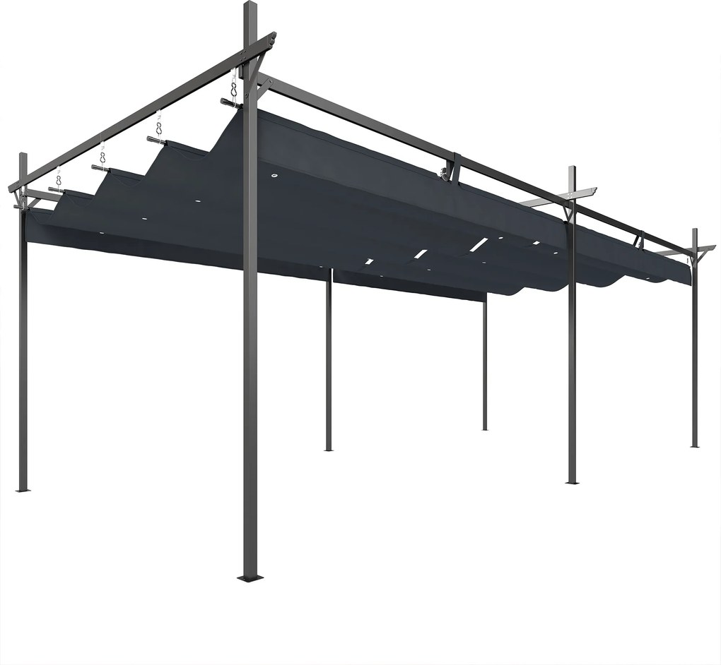 Pérgola com Teto Retrátil de Alumínio 588x297x230 cm Pérgola com Tecido de Poliéster Anti UV Pérgola de Jardim Cinzento Escuro