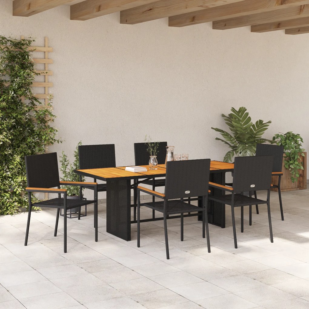 Conjunto de Jantar para Jardim de 7 Peças Polirattan Preto