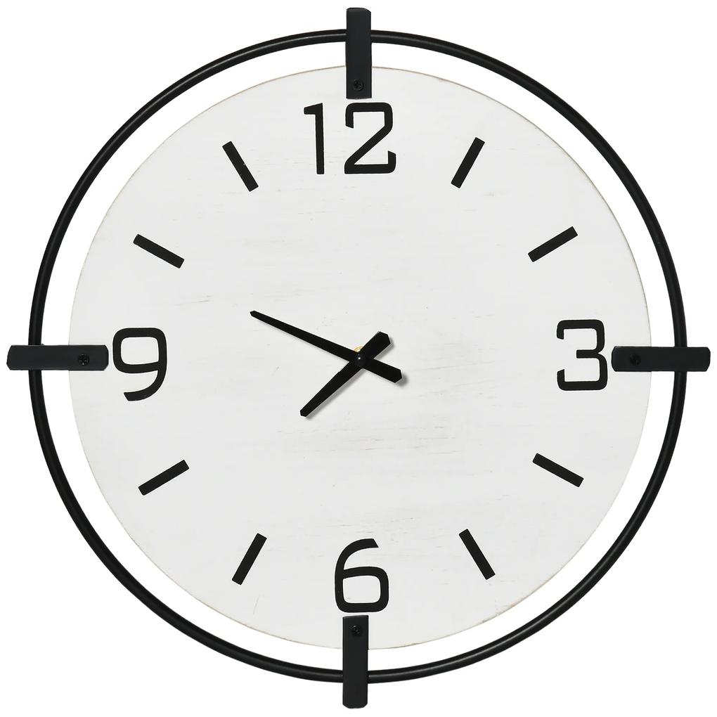 HOMCOM Relógio Parede Silencioso Ø42,5 Metal Madeira Estilo Moderno Decoração Branco | Aosom Portugal