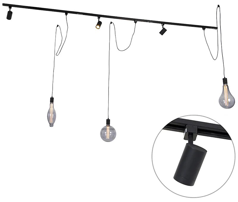 Sistema de calhas monofásico com 3 focos e 3 pendentes pretos - Cavalux Jeana Moderno