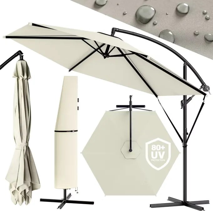Guarda-sol cantilever em alumínio Ø330cm Proteção UV 80+ creme