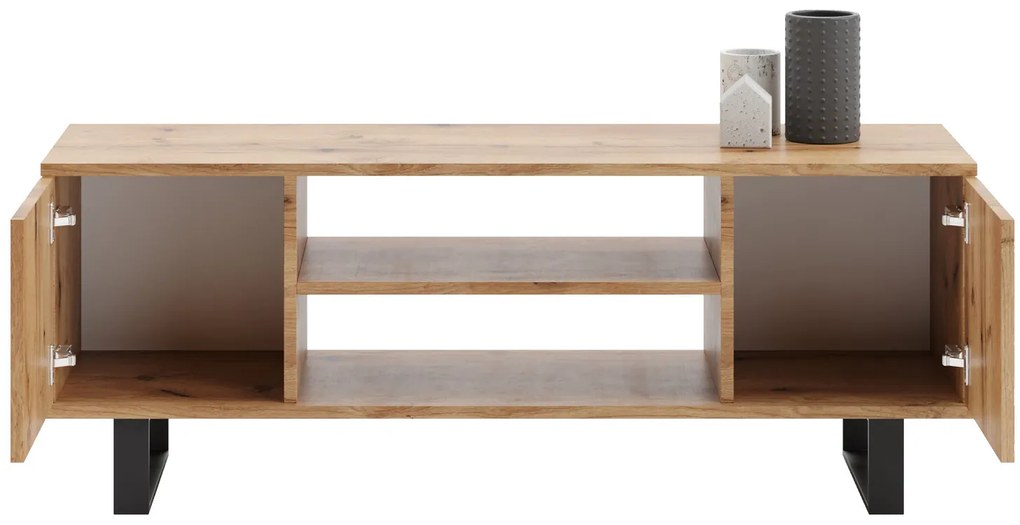 Móvel TV Focus 135 cm - decoração em espinha - cor carvalho artesanal