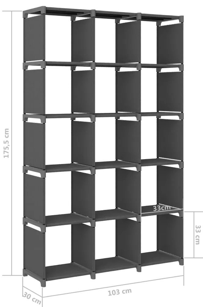 Unidade de prateleiras 15 cubos 103x30x175,5 cm tecido cinzento