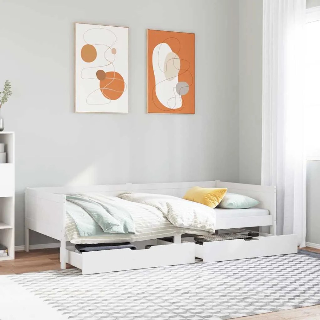 vidaXL Sofá-cama c/ gavetas 90x190 cm madeira de pinho maciça branco