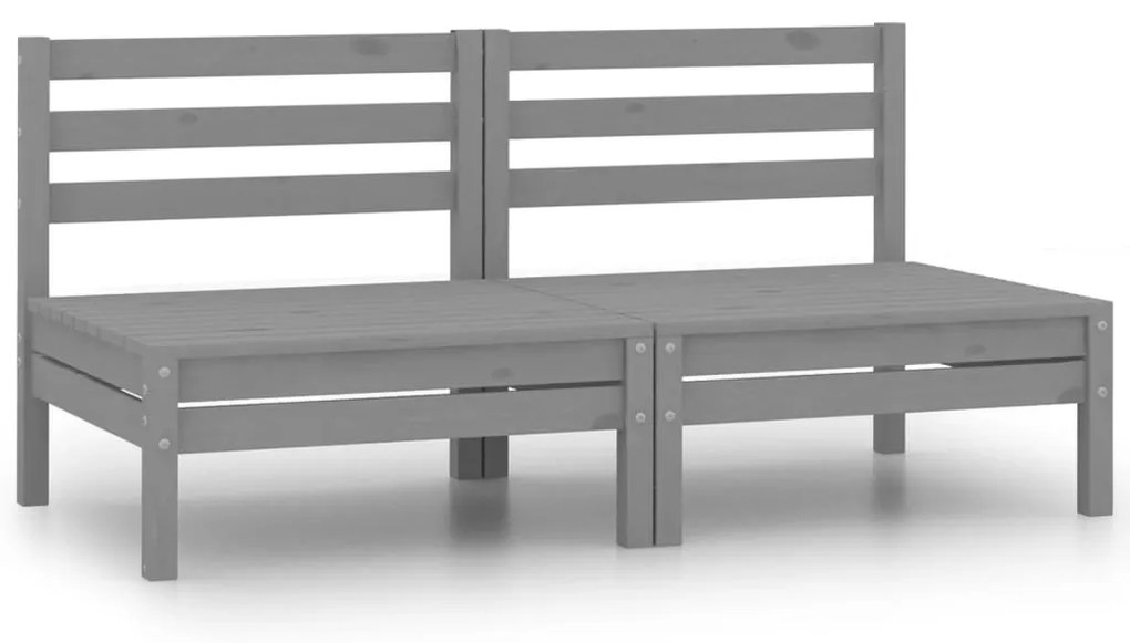vidaXL Sofás de centro para jardim 2 pcs madeira pinho maciça cinzento
