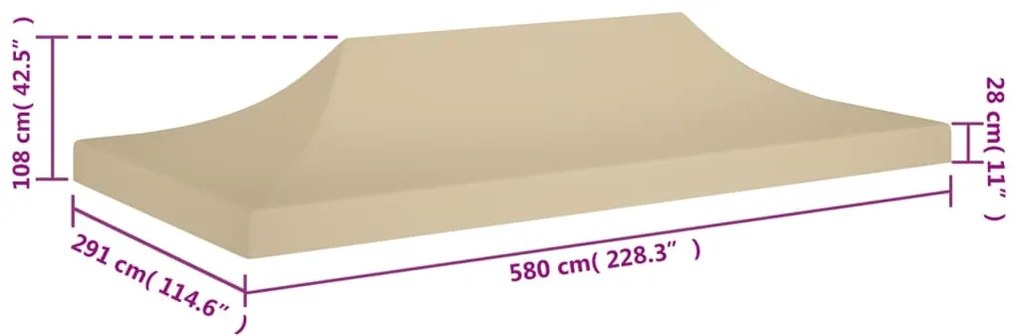 Teto para tenda de festas 6x3 m 270 g/m² bege