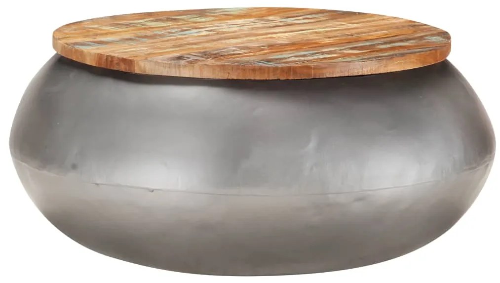 Mesa de centro 68x68x30 cm madeira recuperada maciça cinzento