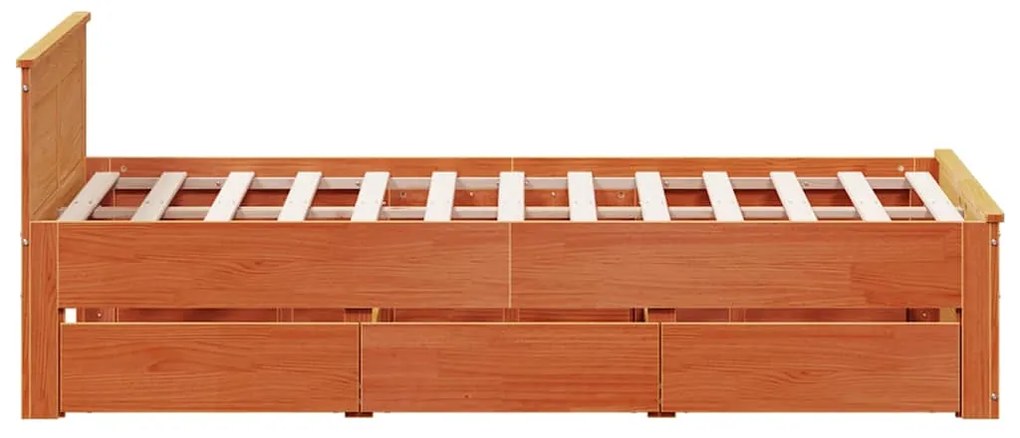Cama sem colchão com cabeceira pinho maciço castanho-mel