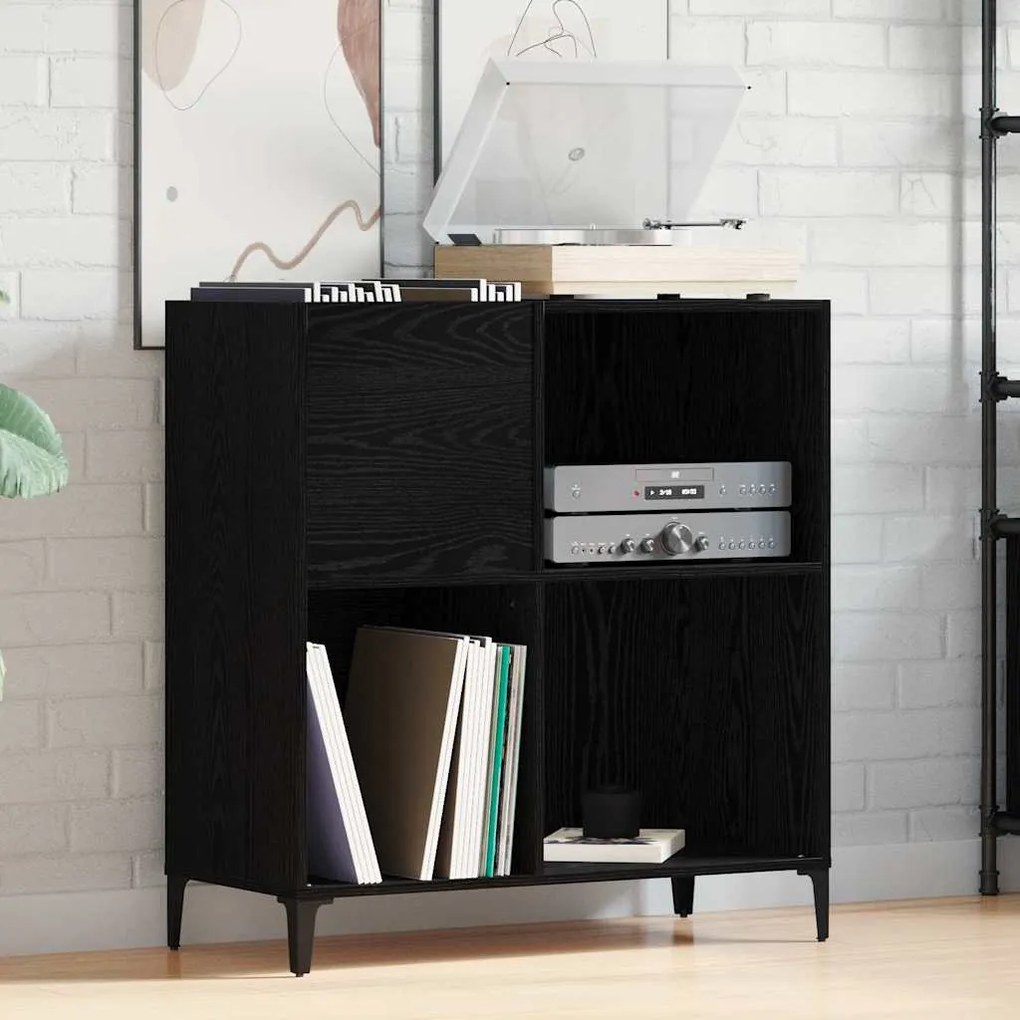 vidaXL Armário para discos de vinil Carvalho preto 84.5 x 38 x 89 cm