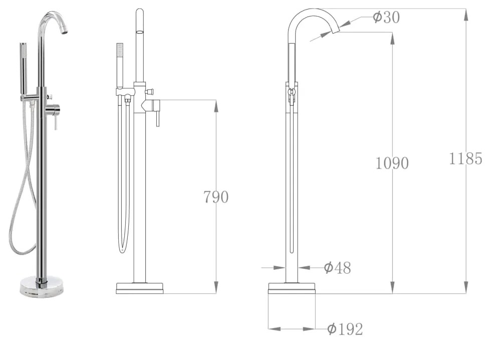 Torneira de pé para banheira aço inoxidável 118,5 cm