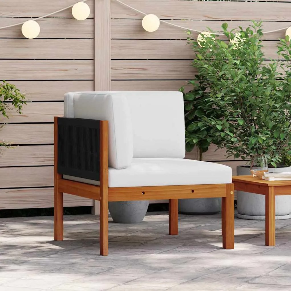 vidaXL vidaXL Sofá de canto de jardim com almofadas em madeira de acácia e corda
