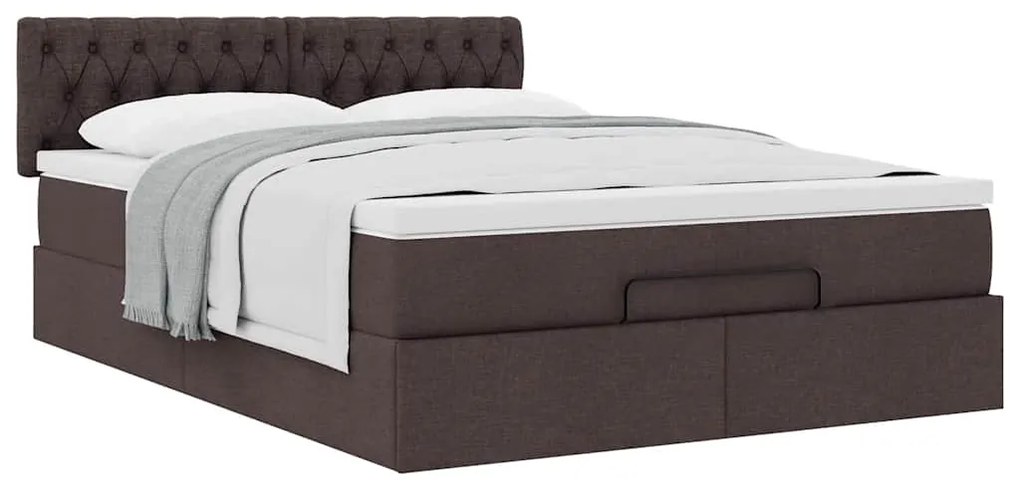 Estrutura cama otomana colchão 140x200cm tecido castanho escuro